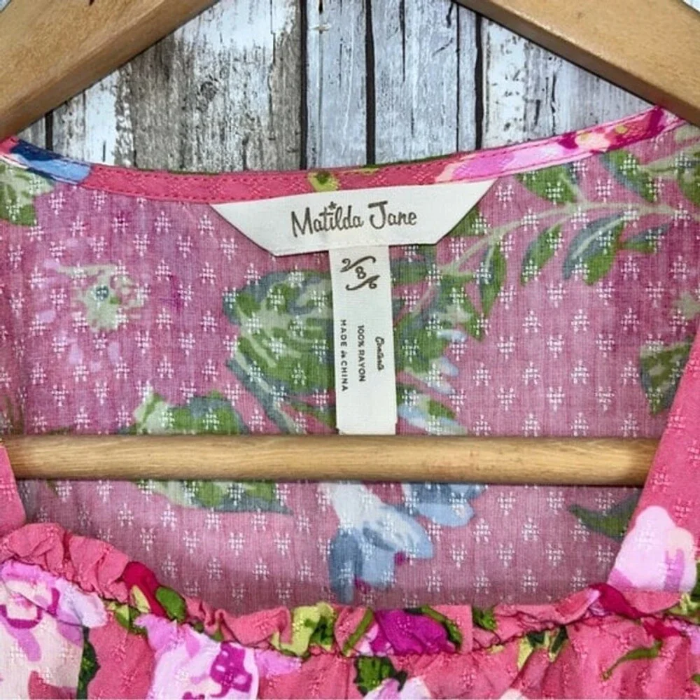 Matilda Jane Girls Always Blooming Pink Floral Ruffle Top 8 - Picture 2 of 5
